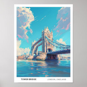 Blue Sky in Tower Bridge London England Travel Poster