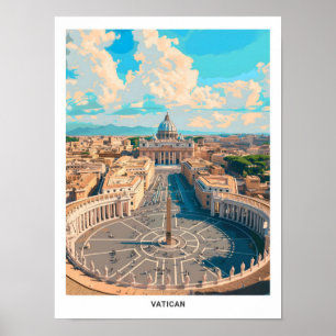 Blue Sky in Vatican Vintage Travel  Poster