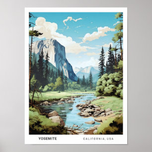 Blue Sky in Yosemite California Vintage Travel Poster