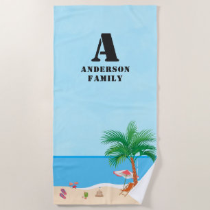 Blue Sky, Initials, Name and Beach Life Towel