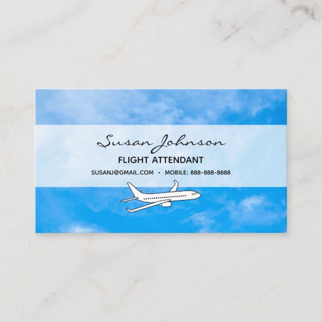 Blue Sky, Light Clouds Aeroplane Flight Air Travel Business Card (Front)