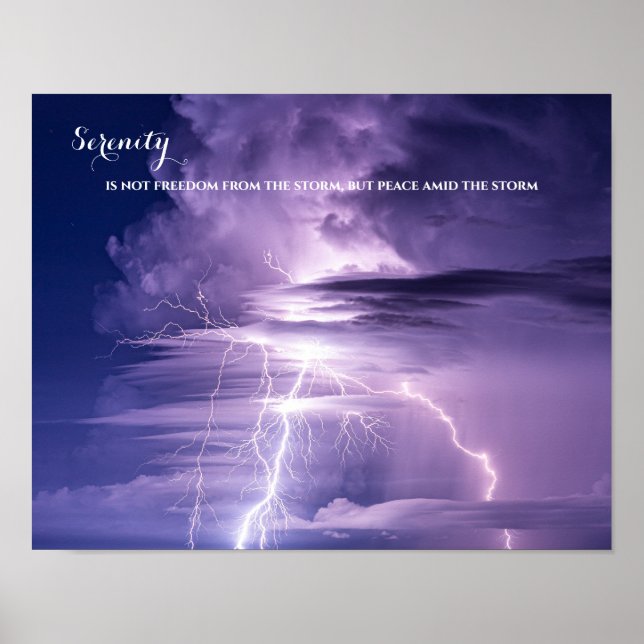 Blue Sky Lightning Inspirational Serenity Quote Poster (Front)