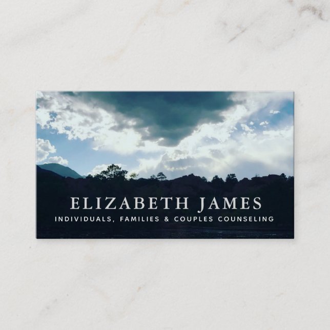 Blue Sky Mountain Silhouette Mental Health Business Card (Front)