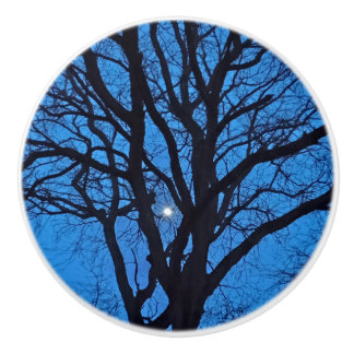 Blue Sky Night Tree Ceramic Knob