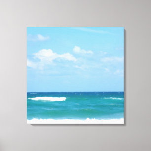 Blue Sky Ocean Waves With Whitewash Horizon Canvas Print