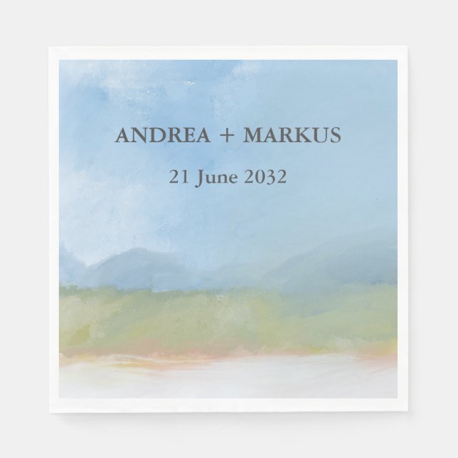 Blue Sky Painted Landscape Wedding  Napkin (Front)