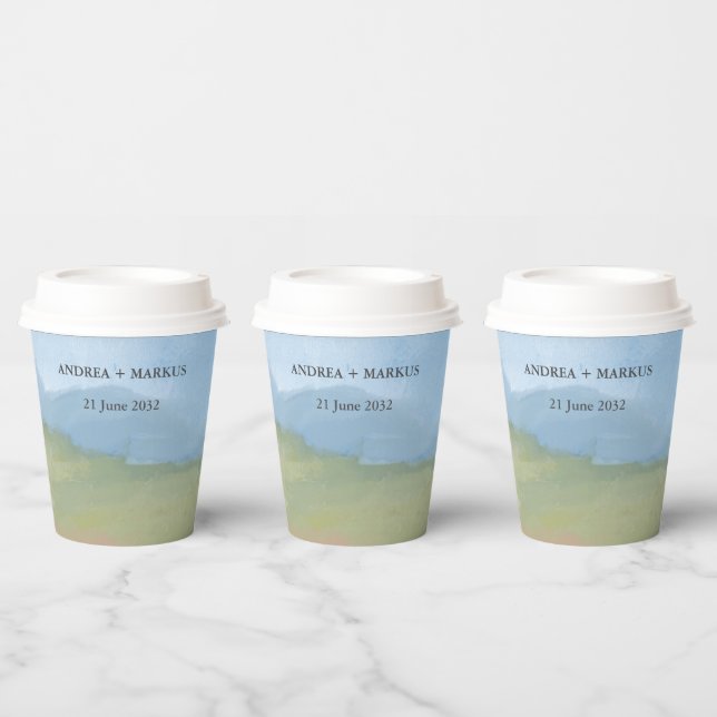 Blue Sky Painted Landscape Wedding  Paper Cups (Multi)