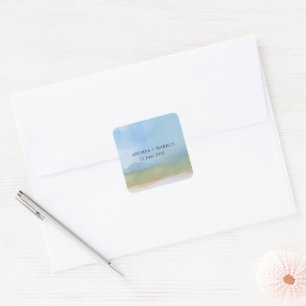 Blue Sky Painted Landscape Wedding Square Sticker