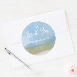 Blue Sky Painted Landscape Wedding Thank You Classic Round Sticker