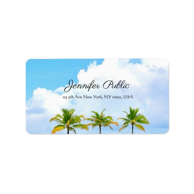 Blue Sky Palms Elegant Modern Handwritten Script Label (Front)