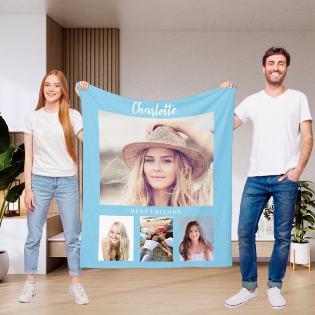 Blue sky photo collage girl friends fleece blanket (Creator Uploaded)