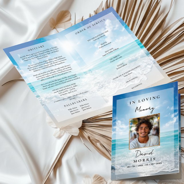 Blue Sky Photo Memorial Funeral Program  Card (Creator Uploaded)