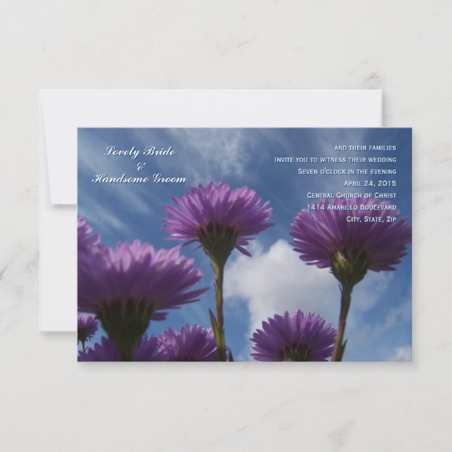 Blue Sky Purple Flower Small Wedding Invitation (Front)
