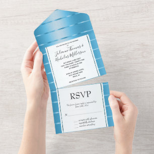 Blue Sky Ribbon Wedding All In One Invitation