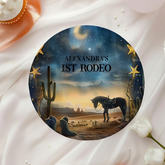 Blue Sky Rustic Cowboy 1st Birthday Rodeo Paper Plate (Creator Uploaded)