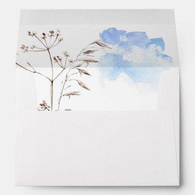 Blue Sky Rustic Floral Dried Herbs Flower Wedding Envelope (Back (Bottom))