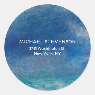 Blue Sky Sea Abstract Unique Chic Modern Minimal Classic Round Sticker