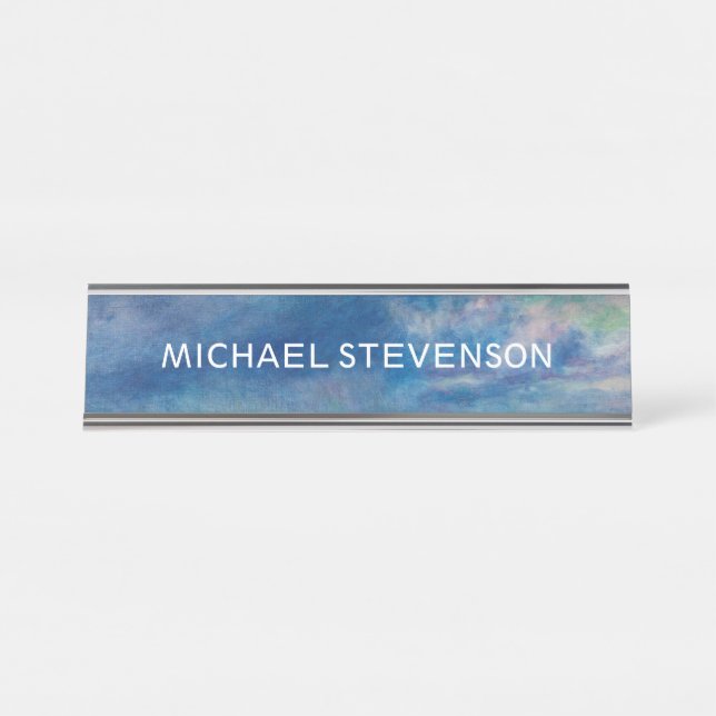 Blue Sky Sea Abstract Unique Chic Modern Minimal Desk Name Plate (Front)