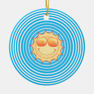 Blue Sky Smiling Sun Ceramic Tree Decoration