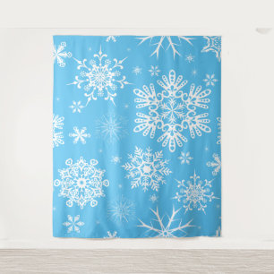 Blue sky Snowflake pattern Christmas backdrop Tapestry