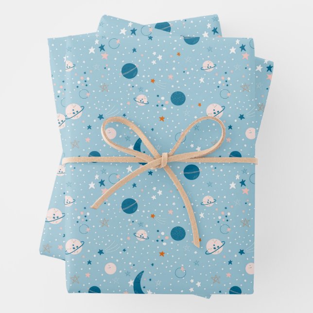 Blue Sky & Space Pattern Wrapping Paper Sheet (In situ)