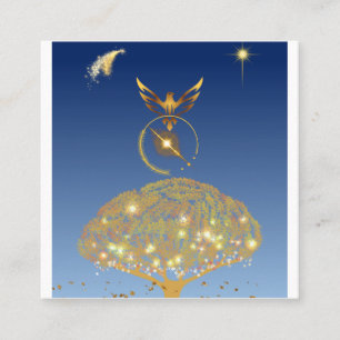 Blue sky: stars, a bird and it's golden tree calling card