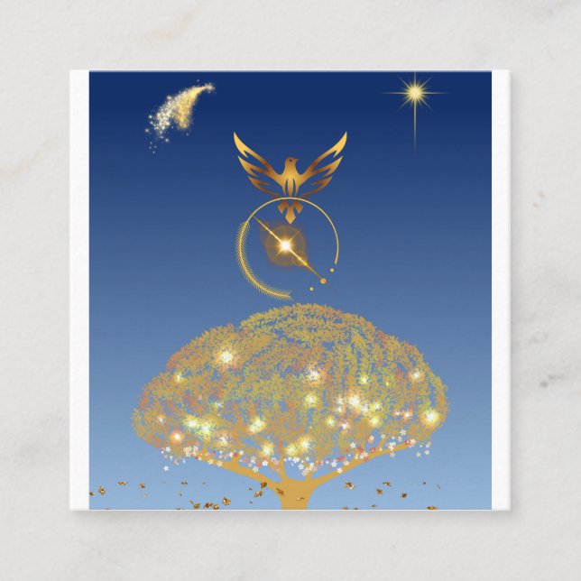 Blue sky: stars, a bird and it's golden tree calling card (Front)