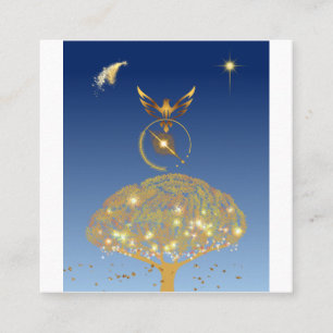 Blue sky: stars, a bird and it's golden tree  square business card