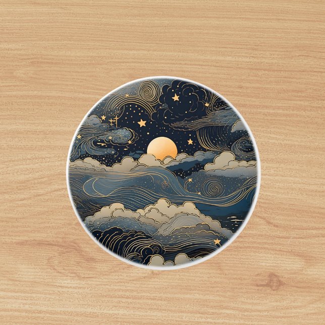 Blue sky stars moon retro ceramic knob (Creator Uploaded)