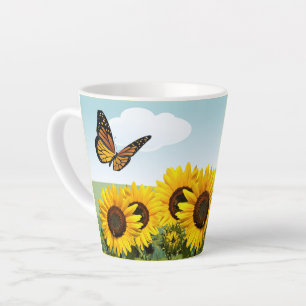 Blue Sky Sunflower and Butterfly Personalised  Latte Mug
