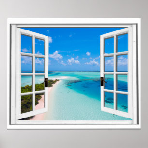 Blue Sky Tranquil Sea View Fake Window Poster