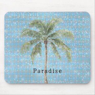 Blue Sky Tropical Palm Tree Sparkle Mouse Mat