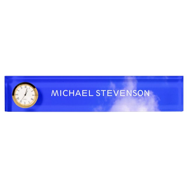 Blue Sky Unique Chic Modern Minimal Desk Name Plat Nameplate (Front)