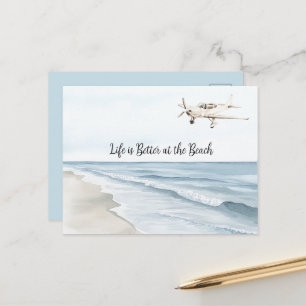 Blue Sky White Aeroplane Beach Ocean Coast Postcard