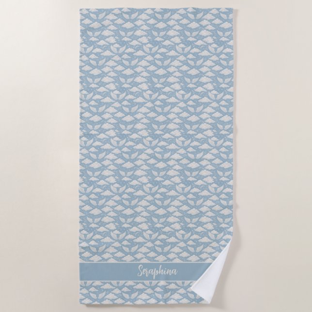 Blue Sky White Angel Wings and Heavenly Clouds Beach Towel (Front)