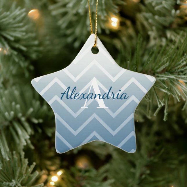 Blue Sky White Chevron Ceramic Tree Decoration (Tree)