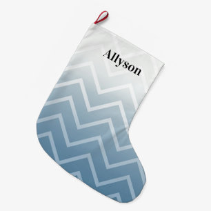 Blue Sky White Chevron Large Christmas Stocking