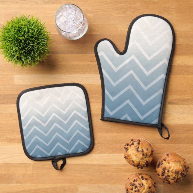 Blue Sky White Chevron Oven Mitt & Pot Holder Set (Top Down)