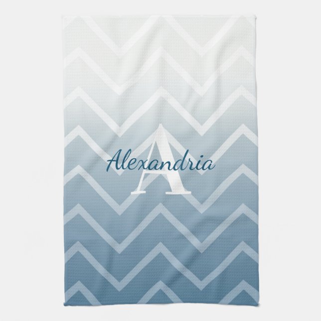 Blue Sky White Chevron Tea Towel (Vertical)