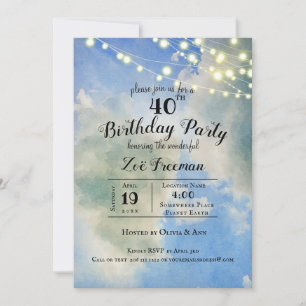Blue Sky & White Clouds   Blue 40th Birthday Invitation