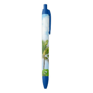 Blue Sky White Clouds Green Palms Trendy Nature Ink Pen