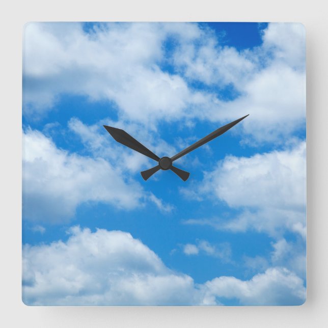 Blue Sky White Clouds Heavenly Skies Background Square Wall Clock (Front)