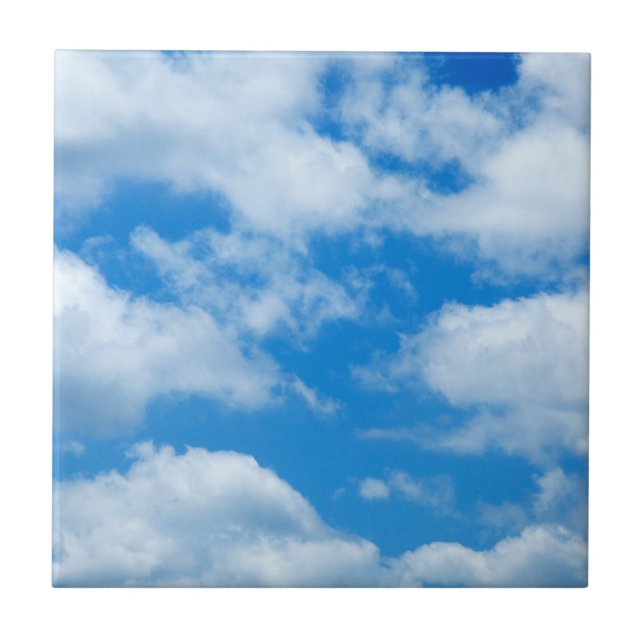 Blue Sky White Clouds Heavenly Skies Background Tile (Front)