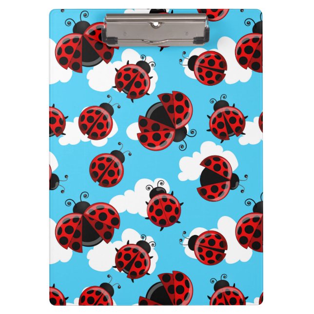 Blue Sky White Clouds Red Ladybug Beetle Clipboard (Front)