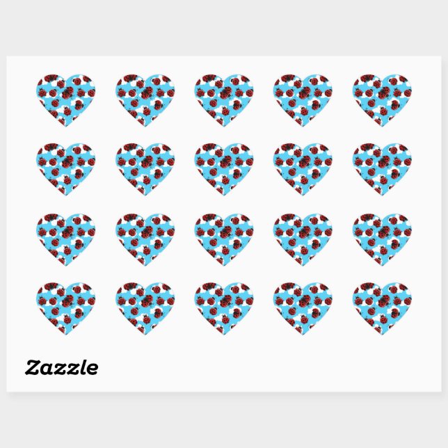 Blue Sky White Clouds Red Ladybug Beetle Heart Sticker (Sheet)