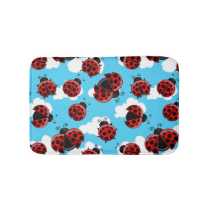 Blue Sky White Clouds Red Ladybug Beetle Insect Bath Mat