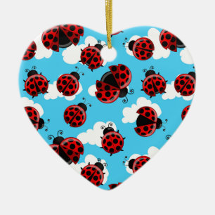 Blue Sky White Clouds Red Ladybug Beetle Insect Ceramic Tree Decoration