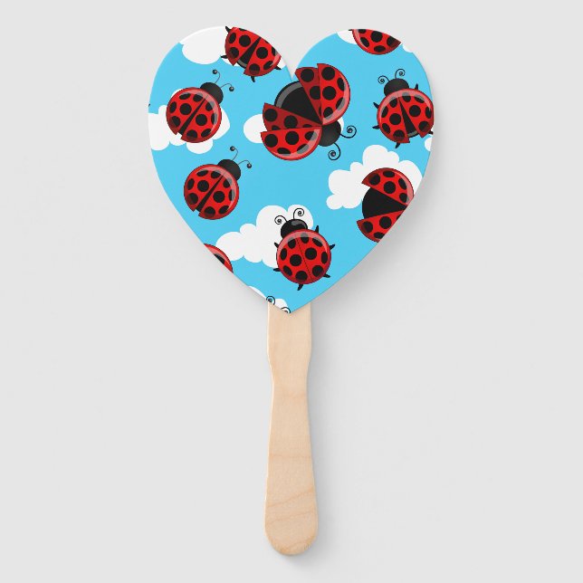 Blue Sky White Clouds Red Ladybug Beetle Insect Hand Fan (Front)