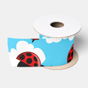 Blue Sky White Clouds Red Ladybug Beetle Insect Satin Ribbon