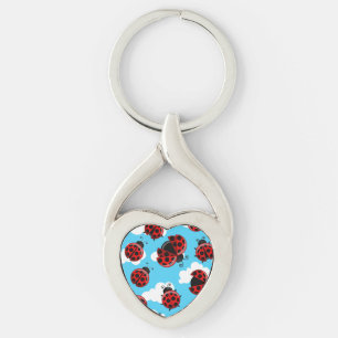 Blue Sky White Clouds Red Ladybug Beetle Key Ring